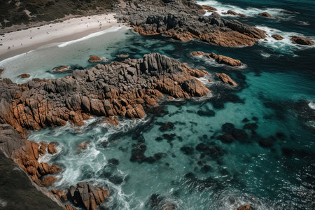 An AI generated illustration of the shoreline of the blue ocean - aerialの素材