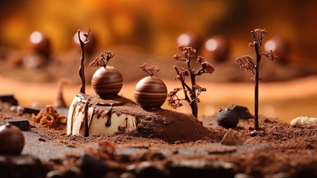 An AI generated illustration of a delicious dessert  with chocolatesの素材