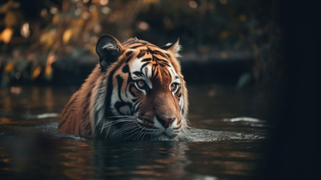 An AI generated illustration of a tiger is in the water at the zooの素材