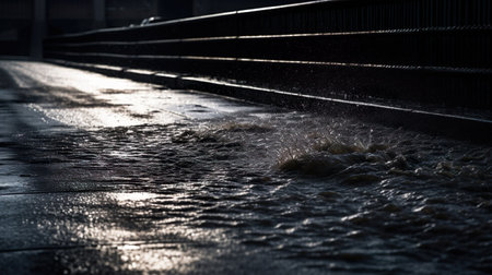 A dark street at night during rain. AI-generated.の素材