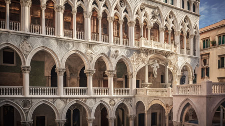 A stunning Venetian building with elegant arches. AI-generated.の素材