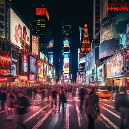 An AI generated illustration of a large crowd of pedestrians in the bustling streetの素材