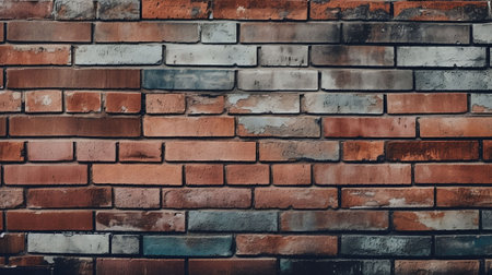 A brick wall featuring a variety of brick sizes and textures, AI-generated.の素材