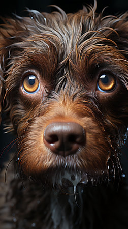A portrait of an adorable wet furry brown dog.の素材