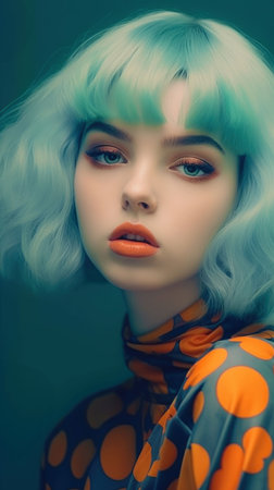 A portrait of an attractive young woman with vibrant hair, AI-generated.の素材