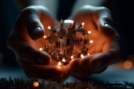 An AI generated illustration of a person holding an electronic device in their handsの素材