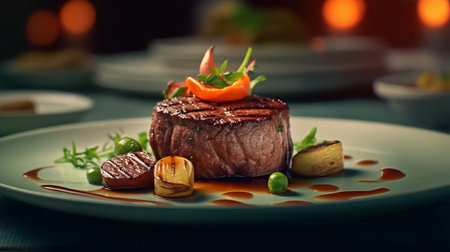 An AI generated illustration of a large plate with beef and vegetablesの素材