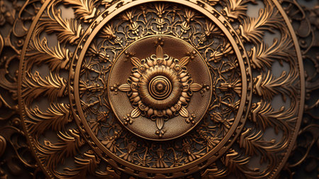 An AI generated illustration of a modern abstract silver metallic circle design on a dark backgroundの素材