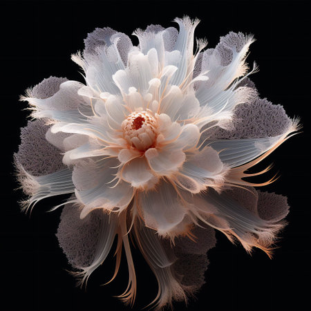 A close-up of a beautiful flower with transparent white and light pink petals. Ai generatedの素材