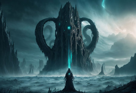 An AI generated illustration of a majestic castle in the oceanの素材