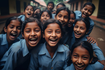 An AI generated illustration of A cheerful group of children are gathered together.の素材