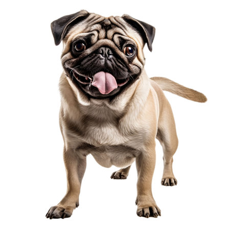 An AI generated illustration of a cute pug against a white backgroundの素材