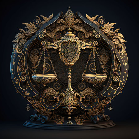 An AI generated illustration of a vivid golden justice Libra zodiac symbolの素材