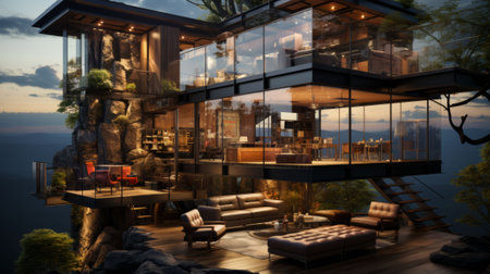 An AI generated illustration of ai generated illustration of an interior living space featuring a cozy seating area by the windowの素材