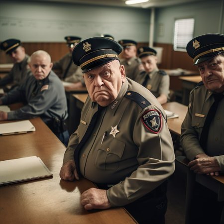 An AI generated illustration of a group of police cops sitting in a classroomの素材