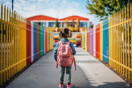 An elementary school child walking to school. Ai generatedの素材