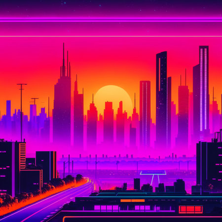 An AI generated illustration of a vibrant pink cityscapeの素材