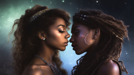 An AI generated illustration of  two loving each other women with a blurry backgroundの素材