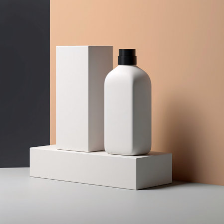 An AI generated illustration of a white bottle of cleaning solution atop a cardboard boxの素材