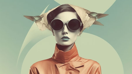 An artistic collage featuring a woman in an artistic style, AI-generated.の素材