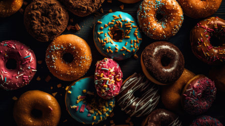 An AI generated illustration of doughnuts with creamy toppingsの素材