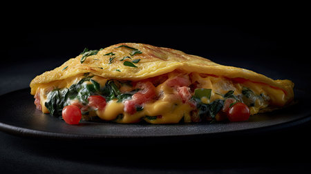 An AI generated illustration of a fresh omelet with greensの素材