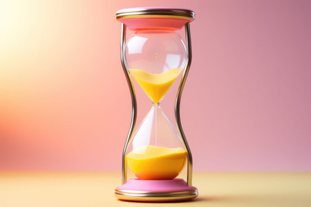 An AI generated illustration of A Modern, beautiful, hourglass with yellow and pink colorsの素材