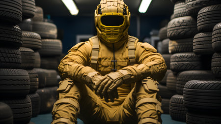 An AI-generated illustration of A military serviceperson wearing a camouflaged uniform and protective helmetの素材