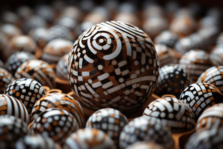 An AI generated illustration of small balls with abstract intricate design in brown and whiteの素材