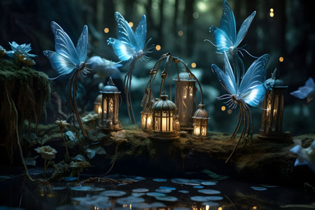 An AI generated illustration of An idyllic scene of a peaceful woodland environmentの素材