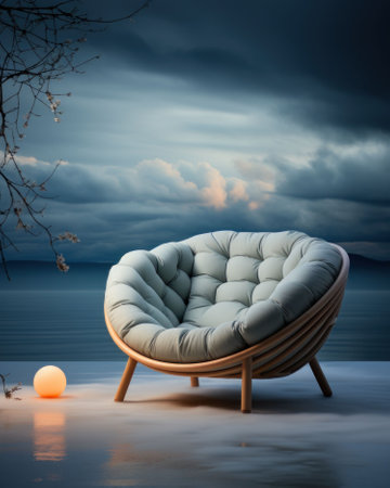 An AI generated illustration of a cozy armchair outdoors at night, under the moonlightの素材