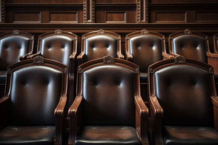 An AI-generated illustration of An elegant room featuring vacant leather seatsの素材