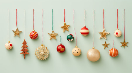 An AI generated illustration of a Christmas background featuring an array of traditional decorationsの素材