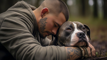 An AI generated illustration of The American Staffordshire Terrier, a breed known for its strength, loyalty, and heart-warming companionshipの素材