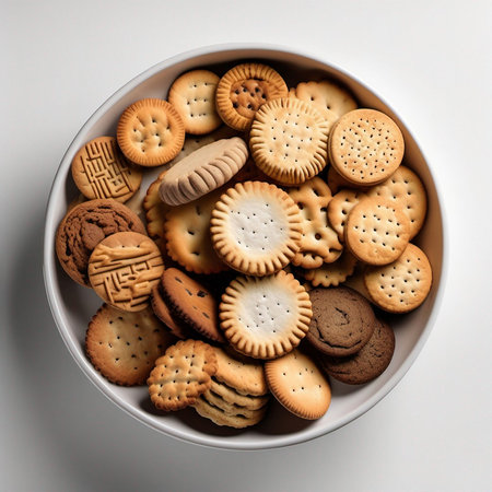An AI generated illustration of A bowl of biscuits in a white bowl.の素材