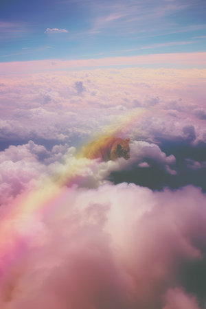 An AI generated illustration of a beautiful rainbow in a pastel cloudy skyの素材