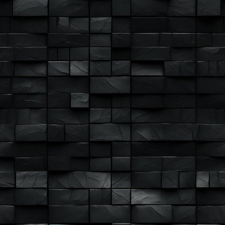 A black wall featuring an intricate pattern of black geometric shapes, AI-generated.の素材