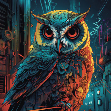 An AI generated illustration of a robotic owlの素材
