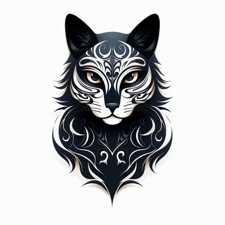 An AI generated illustration of A close-up image of a cat with an ornamental decoration on its faceの素材