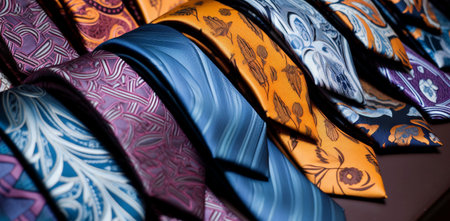 An AI generated illustration of a row of men's classic ties with various patternsの素材