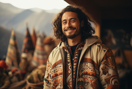 A cheerful man standing outdoors, with an expression of joy on his face. Ai generatedの素材