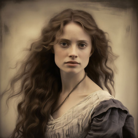 An antique portrait of a young woman taken in the early 19th century, AI-generated.の素材