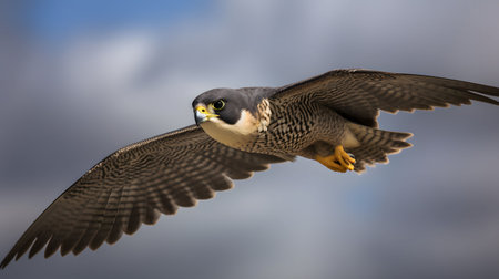 An AI generated illustration of A majestic Peale's falcon  soaring through the skyの素材