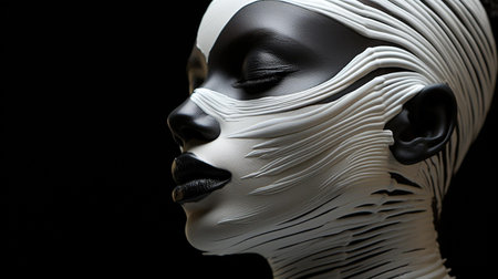 An AI generated illustration of a portrait of a young woman in black and white makeupの素材