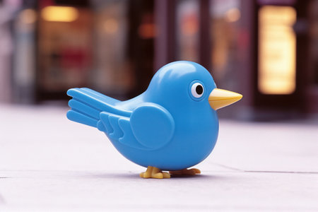 An AI generated illustration of A colorful, plastic toy bird sits on the ground amongst various other products in a retail storeの素材