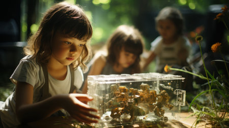 An AI generated illustration of Two young children are standing in an outdoor areaの素材