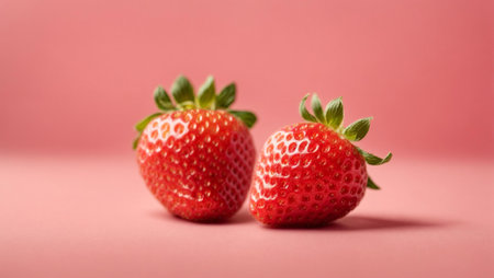 An AI generated illustration of twin fresh strawberries against the pink backgroundの素材