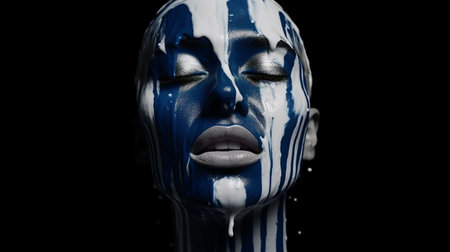 An AI generated illustration of a young woman in white and dark blue makeupの素材