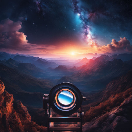 An AI generated illustration of an observatory on a mountain under the starsの素材