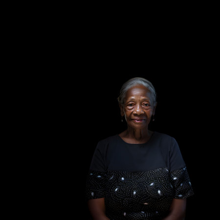 An AI generated illustration of an African woman wearing black clothing with a black backgroundの素材